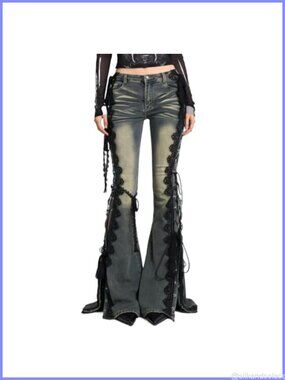 Y2K Low Rise Stretchy Flare Jeans Side Lace Up